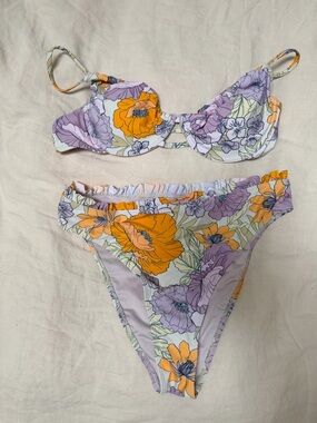 Floral Two-Piece Bikini Set in Lavender & Orange